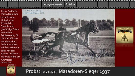 Autogrammkarte Probst mit Ch. Mills 1937